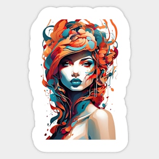 Women with Flowers in Her Hair: Blooming Beauty - Colorful Sticker